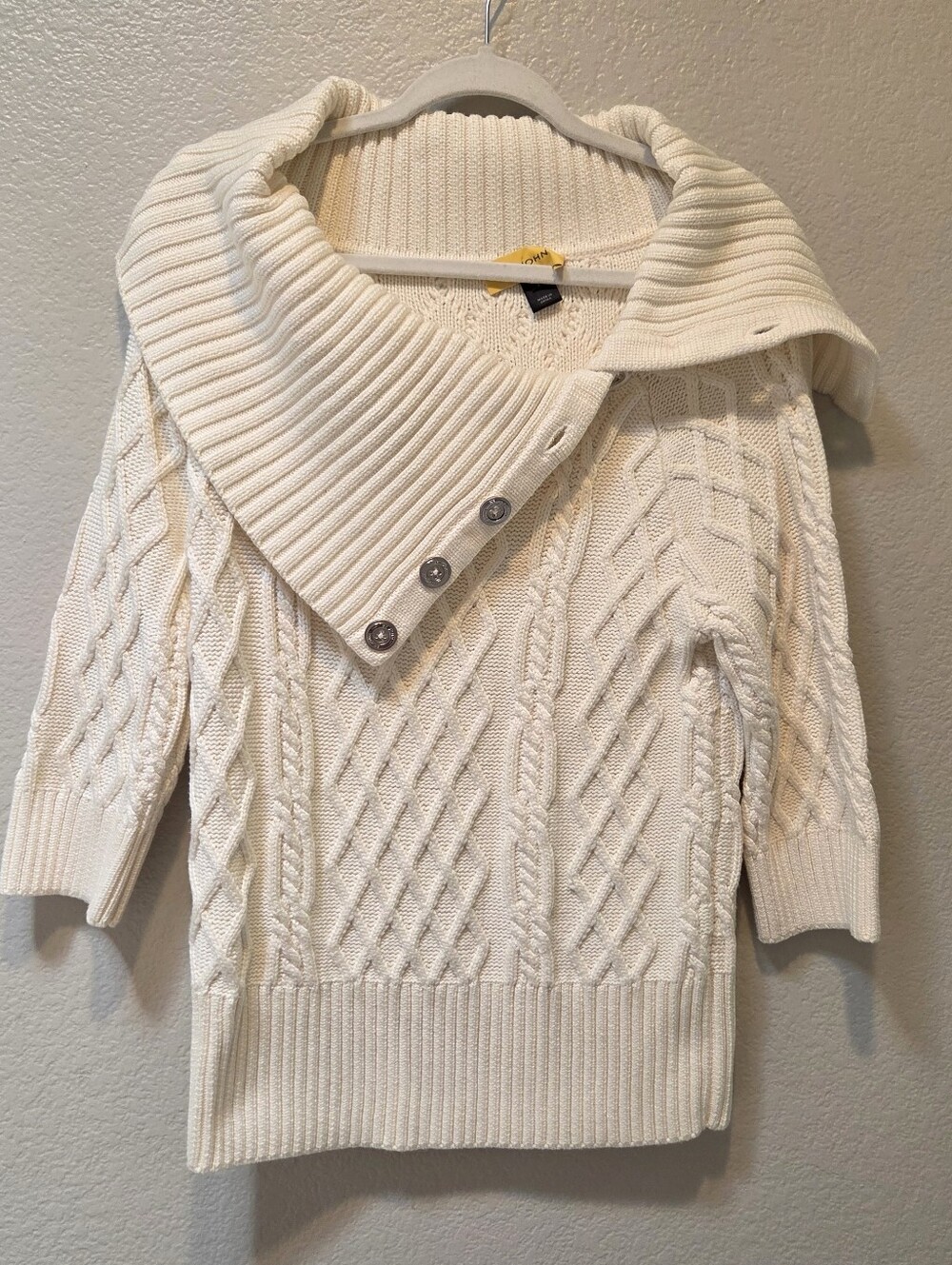 St. John Cable Knit Sweater Small Ivory Cream Silk Blend Quiet Luxury